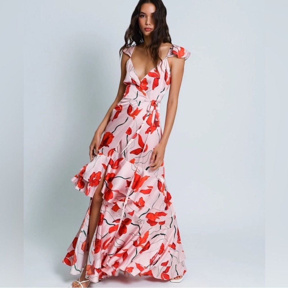 HUTCH  Senna Satin Dress Blush Red Poppies Size XS